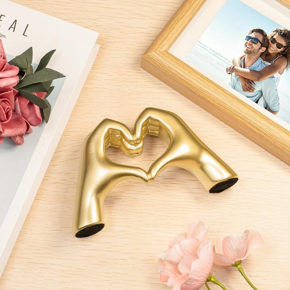 Gold Decor Living Room Small Shelf Decor Aesthetic Heart Hands Sculpture - Picture 2 of 7